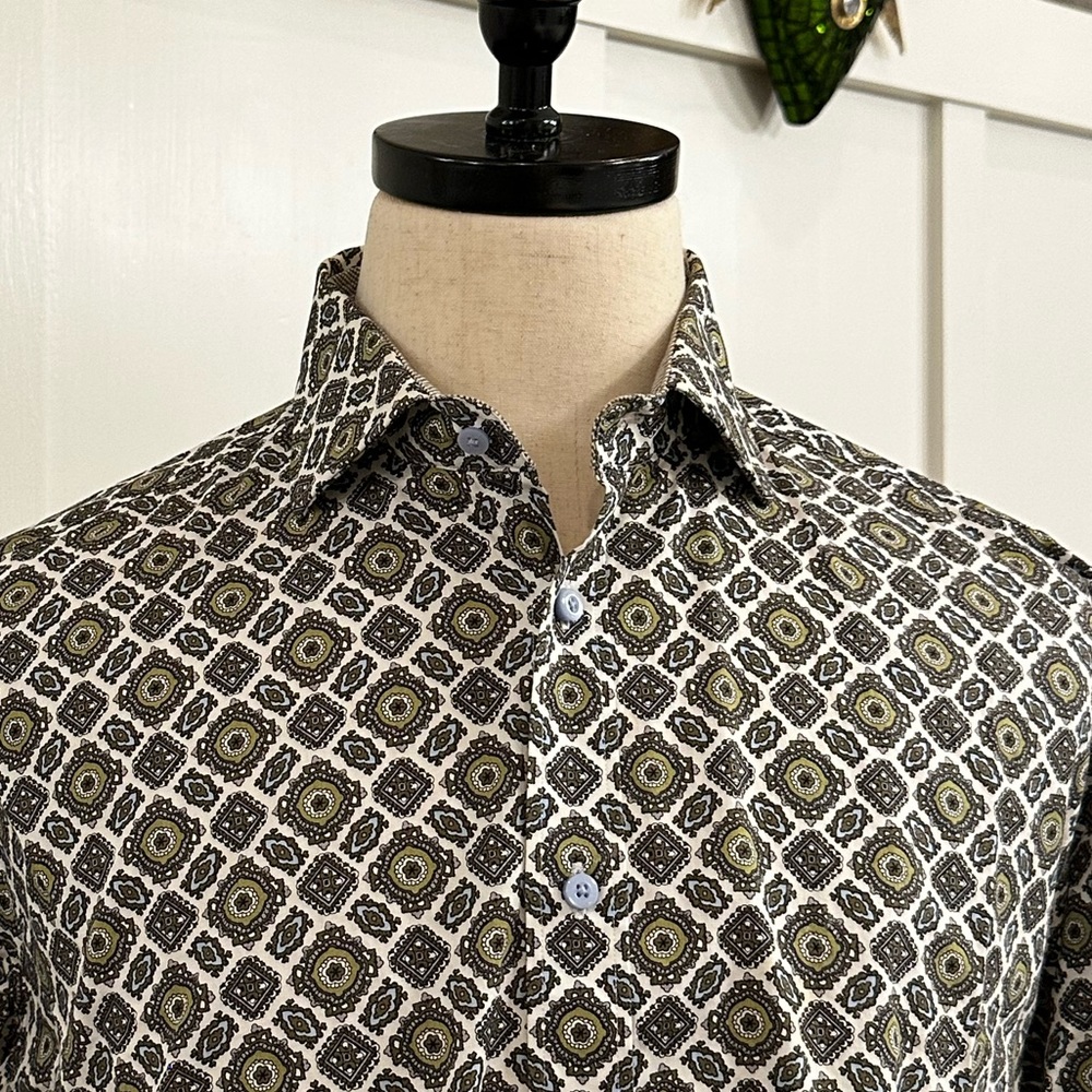 Thomas Dean Geometric Print Shirt, Large, EUC